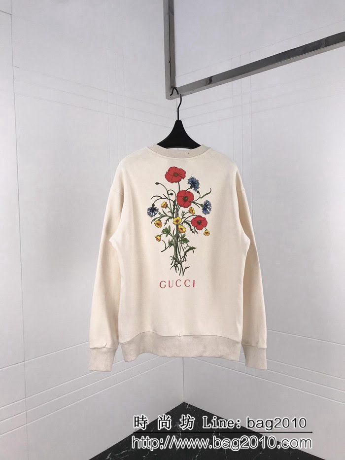 GUCCI古馳 18ss新款 人物吹嗩呐 後背花朵印花圖案 抓絨衛衣 男女同款 ydi1737